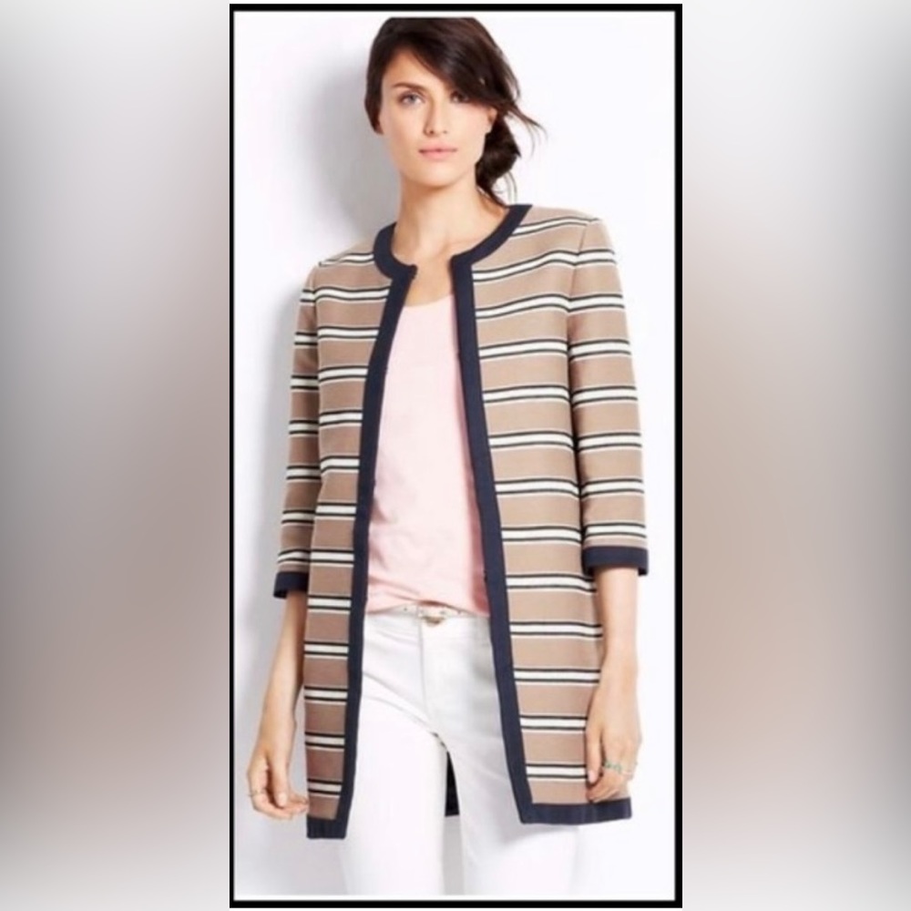 Ann Taylor Stripe Longline Dress Jacket Size S EUC